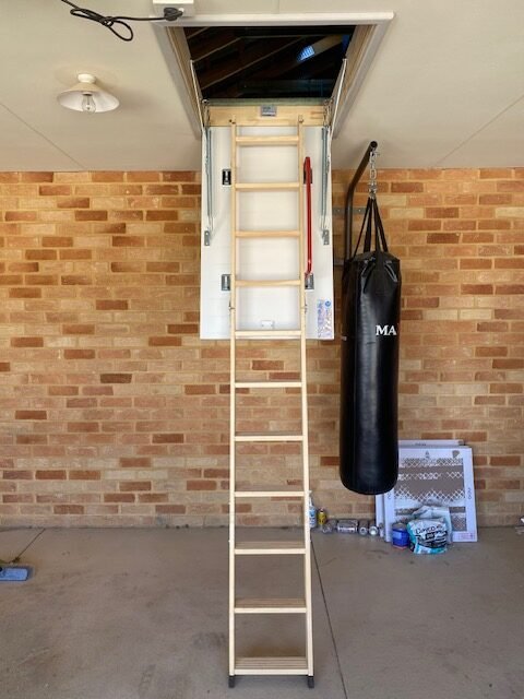 Attic ladder down.